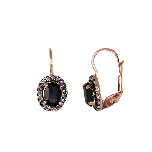 Italian Small Rose Gold Earrings With Black Crystal Centre