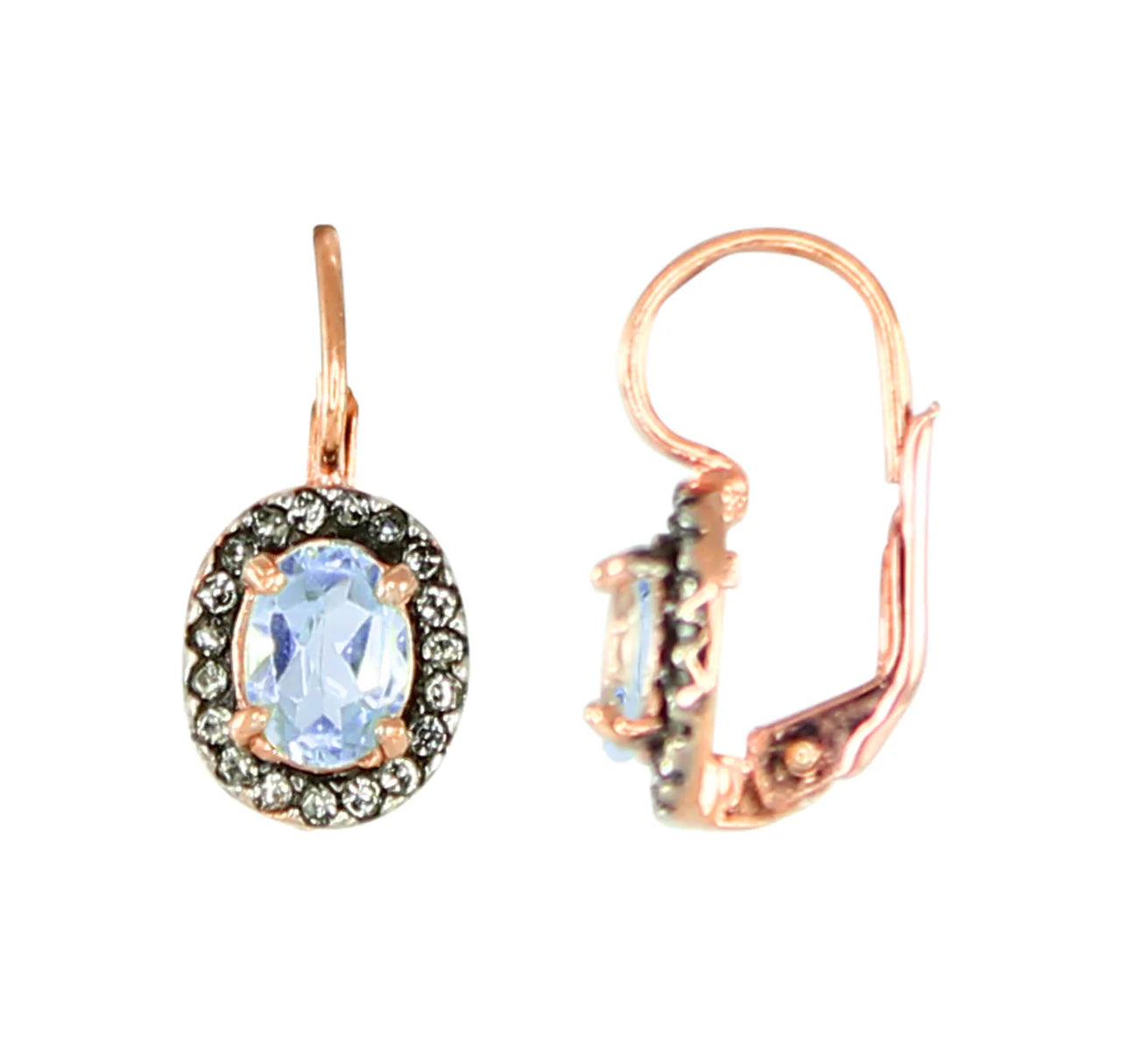Italian Small Rose Gold Earrings With Aquamarine Centre