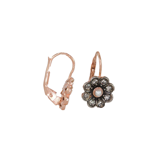 Italian Small Crystal Flower Earrings With Pearl Centre