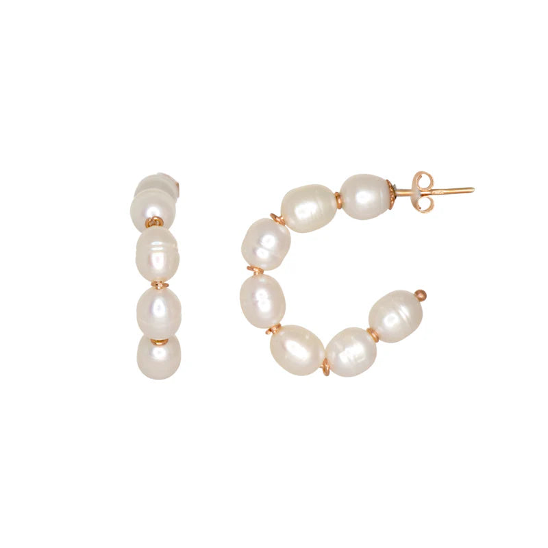 Italian Large Pearl Hoop Earrings