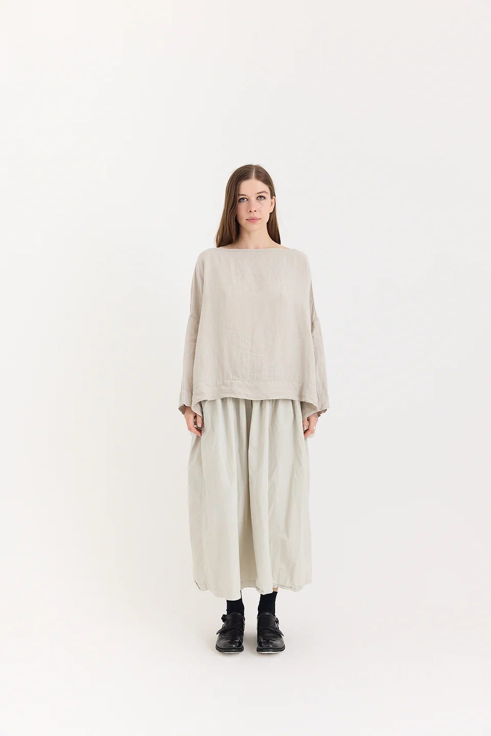 Metta Sailor Boxy Top - Light Linen - Concrete