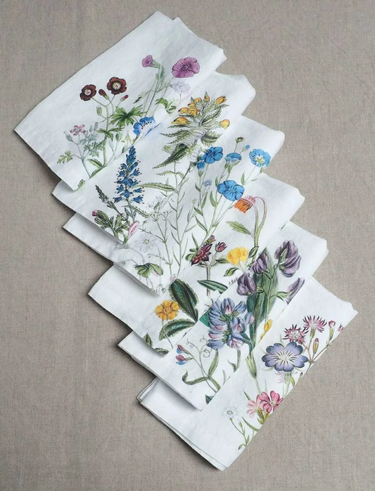 European Linen 'Wild Flowers' Set of 6 Linen Napkins