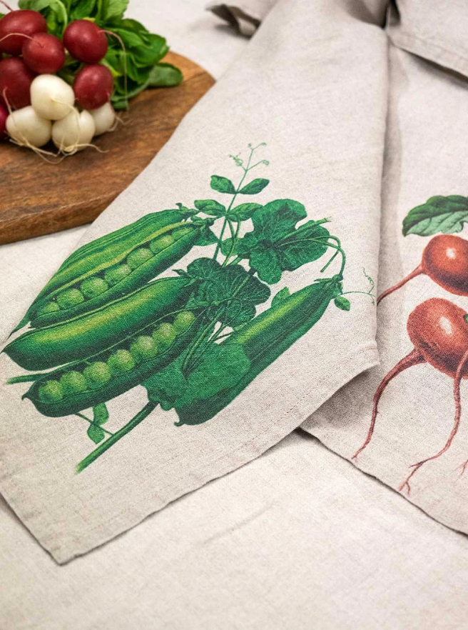 European Linen 'Peas & Radishes' Pair of Tea Towels