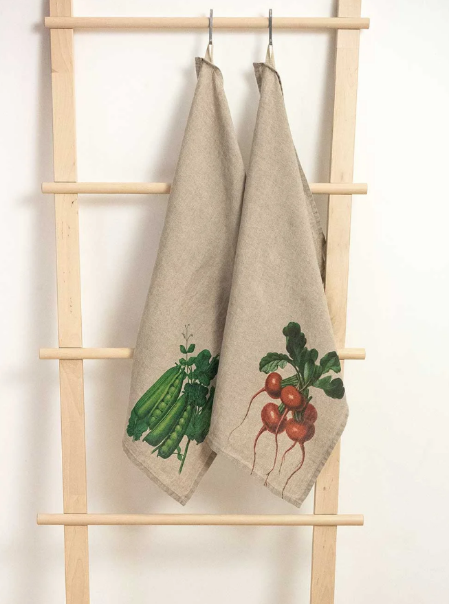 European Linen 'Peas & Radishes' Pair of Tea Towels