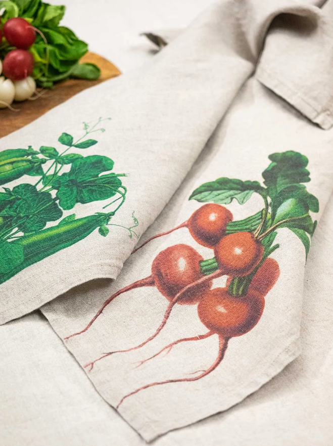 European Linen 'Peas & Radishes' Pair of Tea Towels