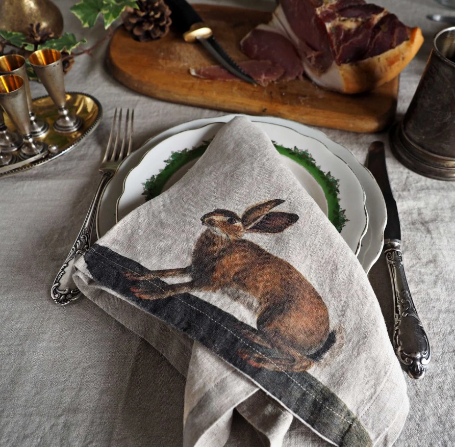 European Linen 'Hare' Set of 6 Linen Napkins