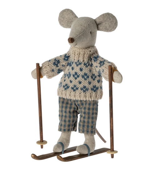 Maileg Winter Dad Mouse with Skis