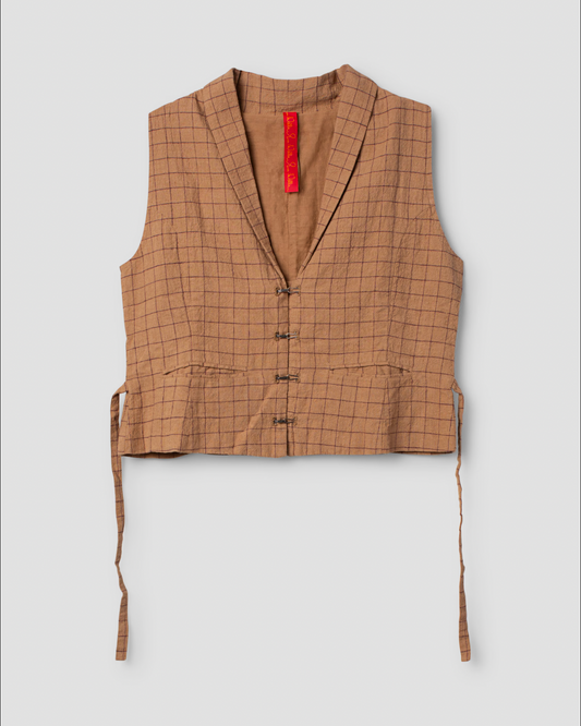 Ewa i Walla 'Rigmor' Checked Linen Vest In Cinnamon