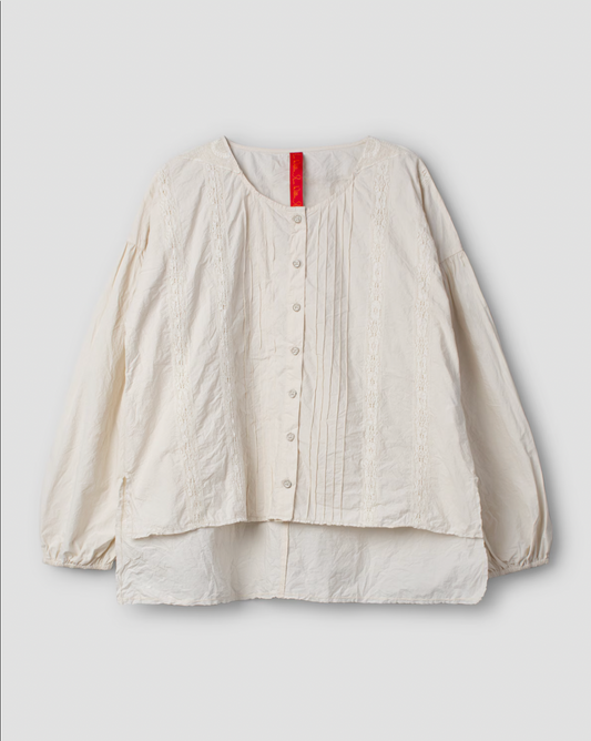 Ewa i Walla 'Odette' Cotton Blouse With Gathered Sleeve In Bone