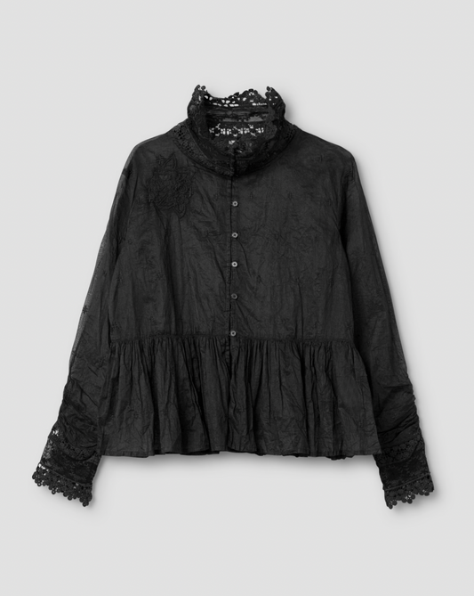 Ewa i Walla 'Parisa' Blouse With Lace Collar And Sleeves In Black