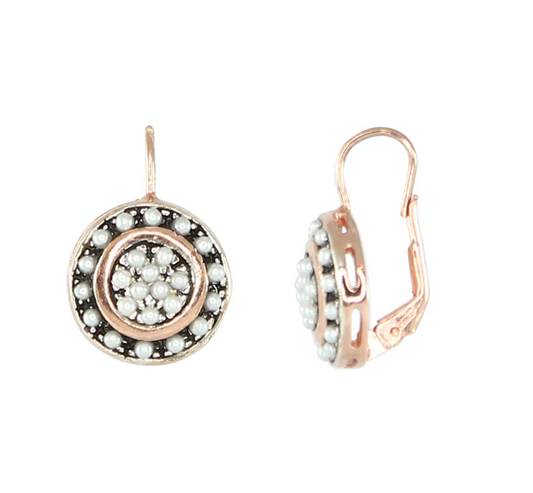 Italian Pearl & Rose Gold Disc Drop Earrings