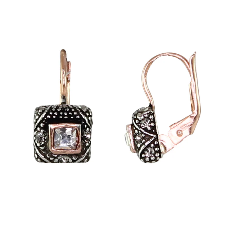 Italian Small Square Bright Crystal Earrings