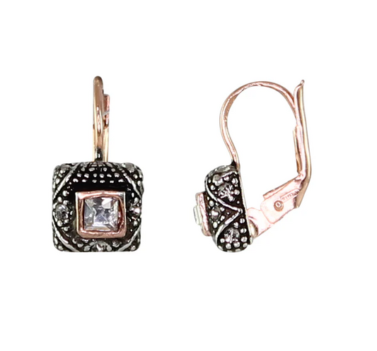 Italian Small Square Bright Crystal Earrings