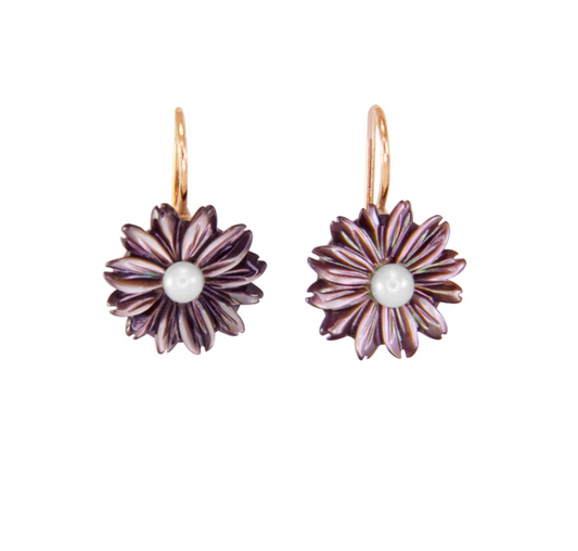 Italian Small Grey Mother-of-Pearl Flower Earrings