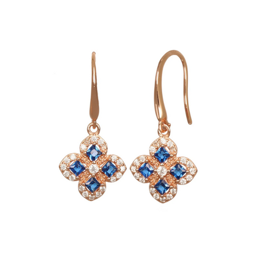 Italian Blue Clover Drop Earrings