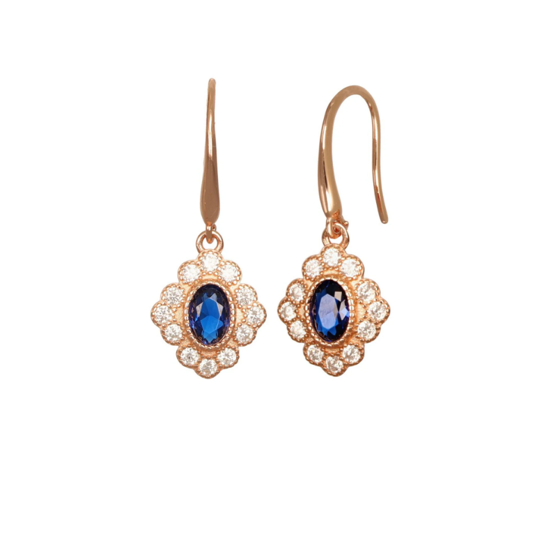 Italian Blue Frilled Surround Drop Earring
