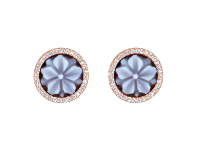 Italian Small Round Cameo Flower Earrings
