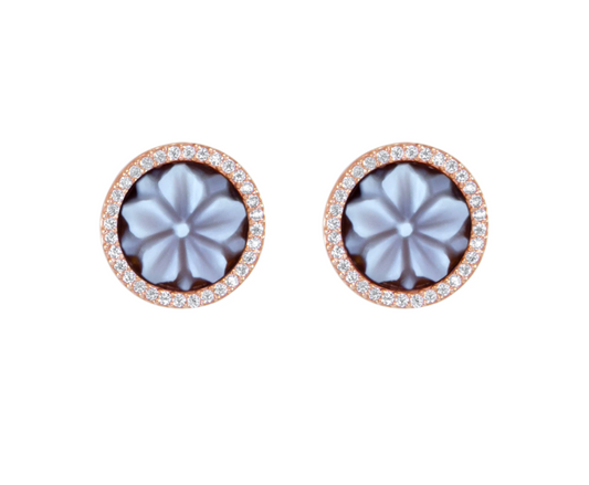 Italian Small Round Cameo Flower Earrings