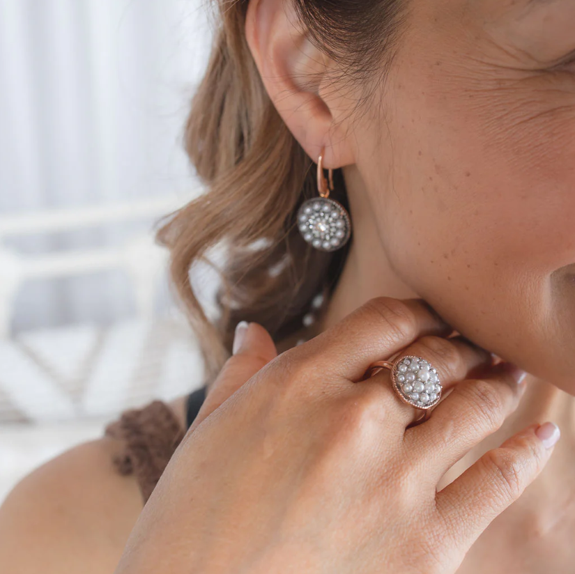 Italian Pearl & Crystal Round Earrings