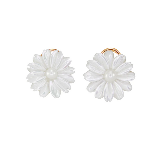 Italian Small White Mother-of-Pearl Flower Earrings Stud