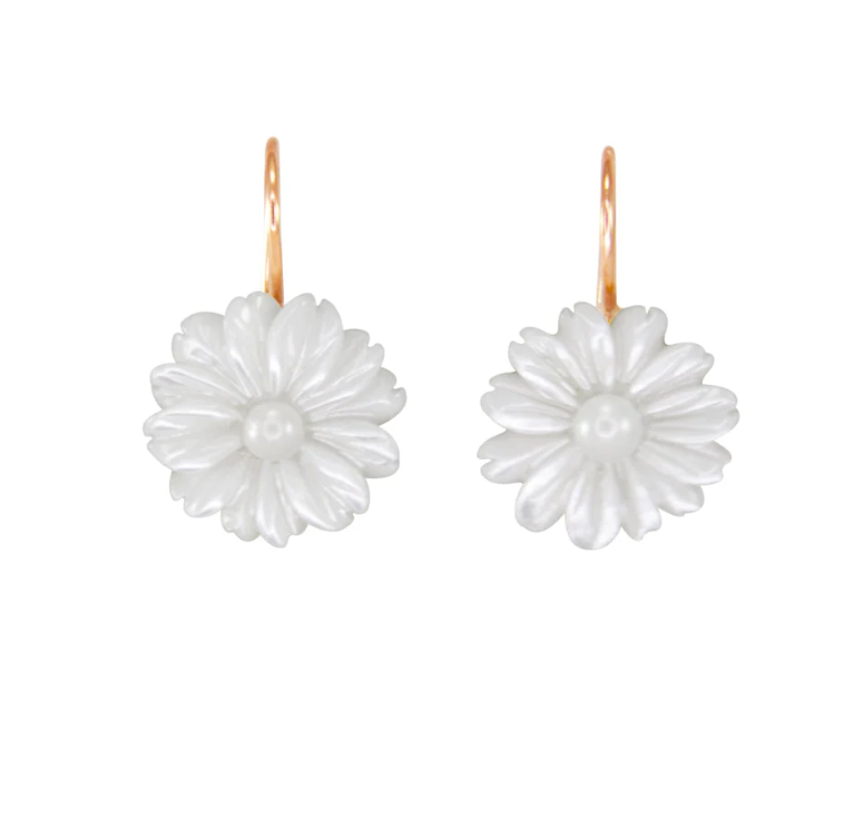 Italian Small White Mother-of-Pearl Flower Earrings