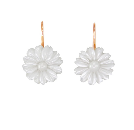 Italian Small White Mother-of-Pearl Flower Earrings