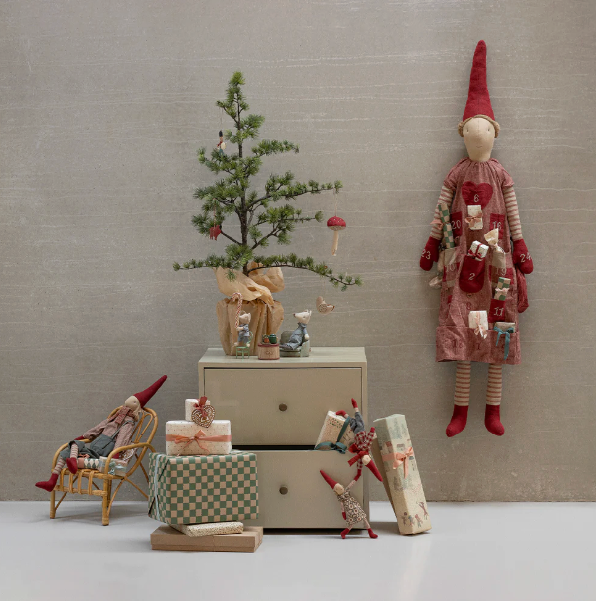 Maileg Christmas Advent Calendar Elf Girl With Red Dress