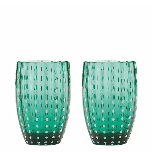 Perle Glass Tumbler Pair - Green