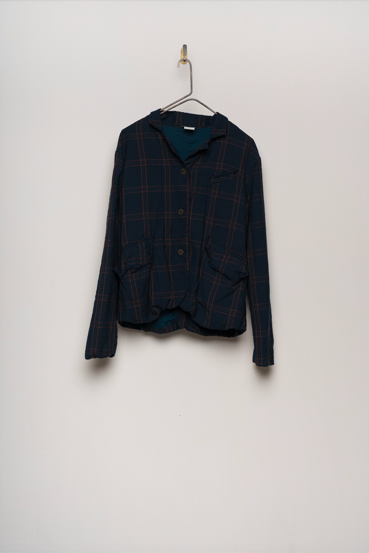 Aequamente Button Up Jacket - Navy/Brown Check