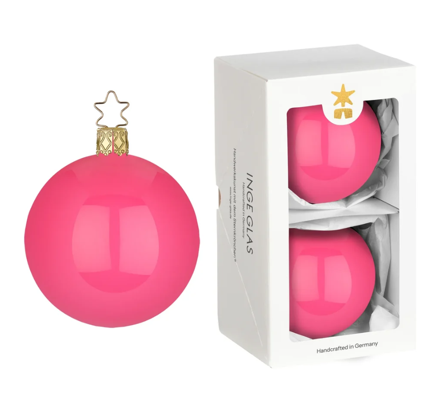 German Glass Christmas Bauble Set of 2 - Enamel Pink