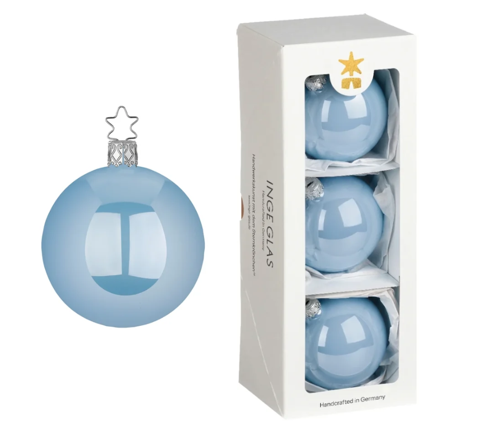 German Glass Christmas Bauble Set of 3 - Pearl Azure Blue