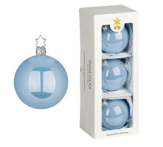 German Glass Christmas Bauble Set of 3 - Pearl Azure Blue