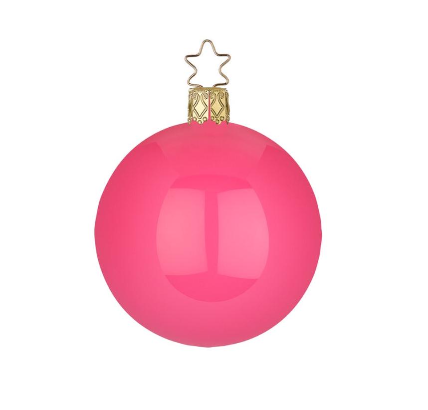 German Glass Christmas Bauble - Enamel Pink - Medium