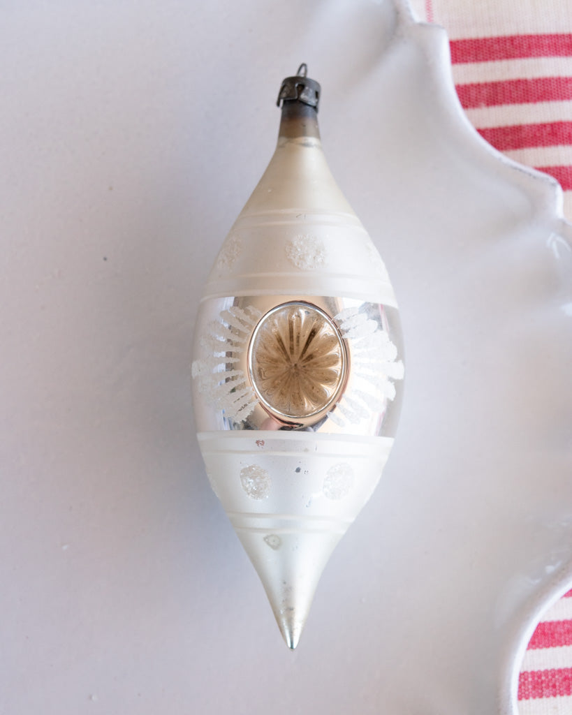 Vintage European Ornament - Pearl Silver Indent