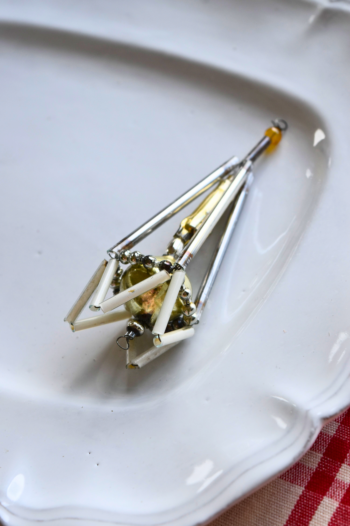 Vintage European Glass Bead Ornament - Candle Lantern