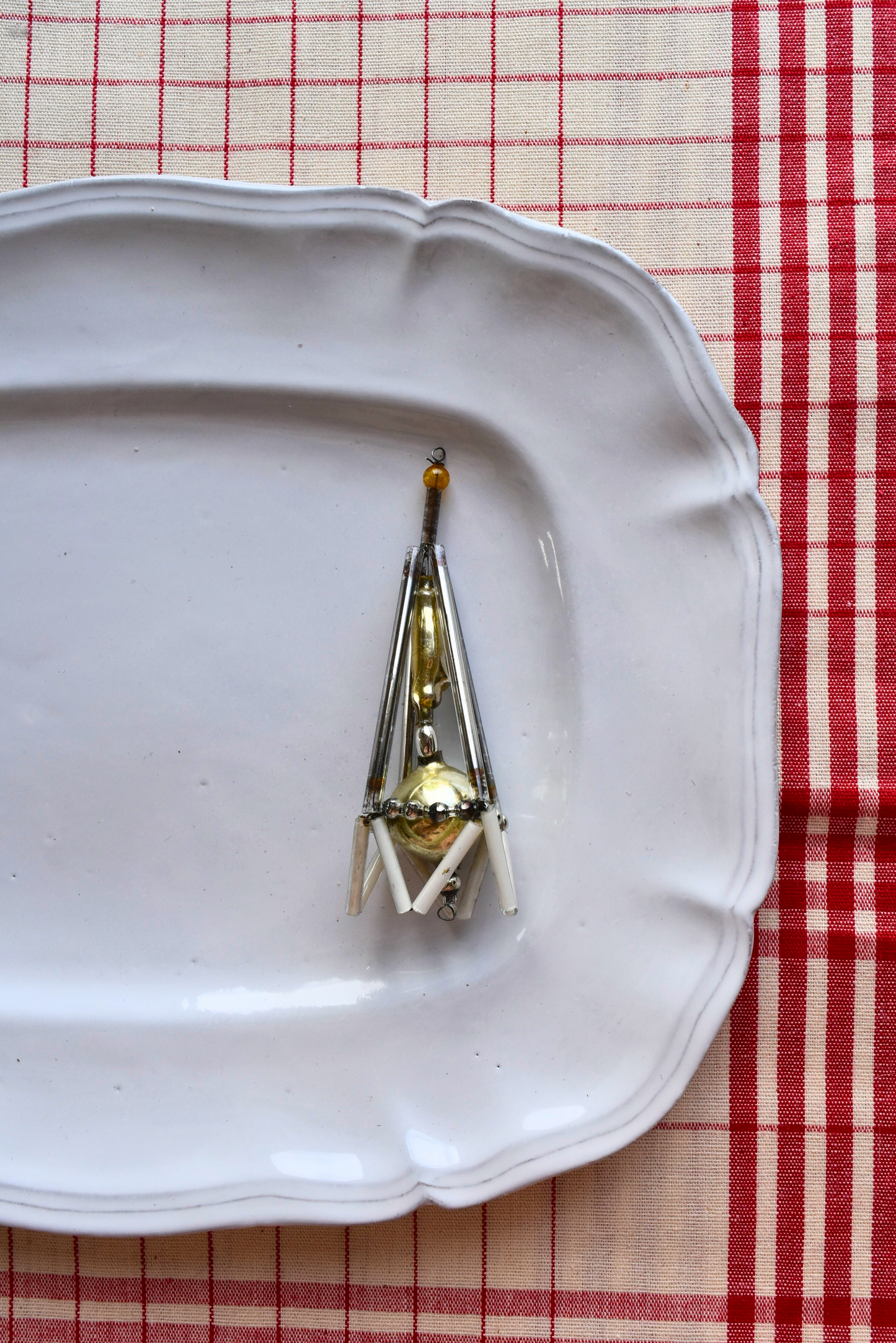 Vintage European Glass Bead Ornament - Candle Lantern