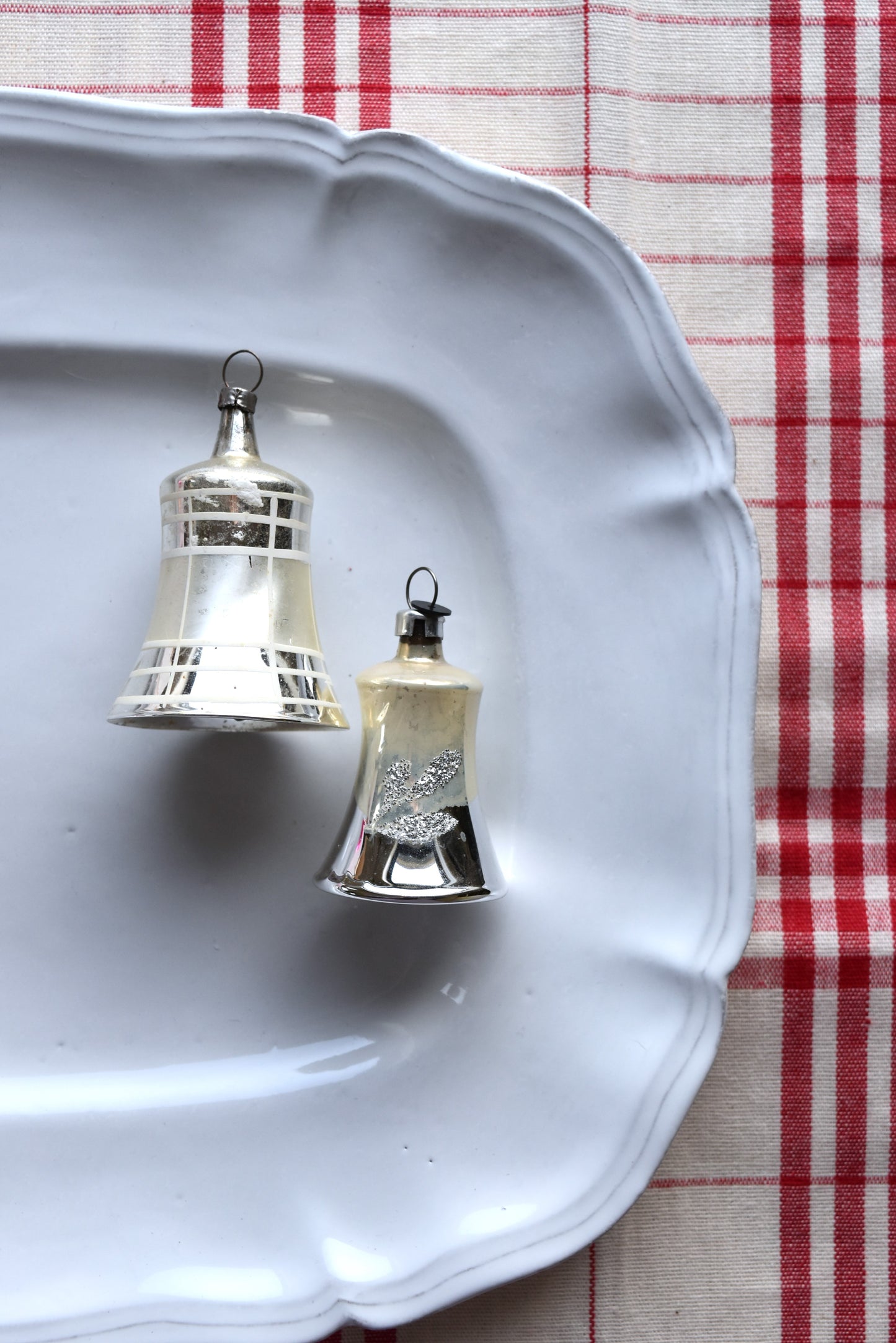 Vintage European Ornament - Pair Silver & Pearl Bells