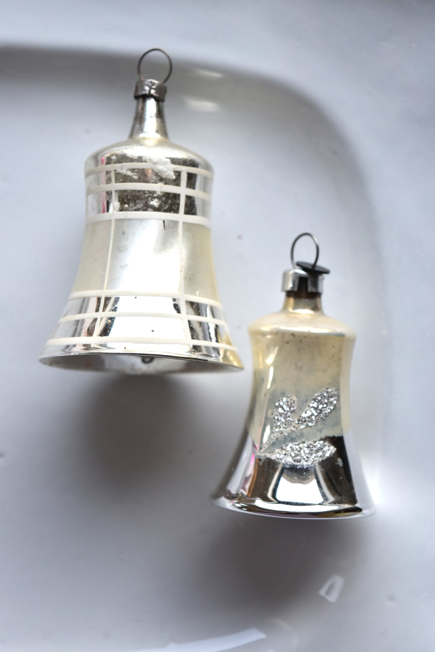 Vintage European Ornament - Pair Silver & Pearl Bells