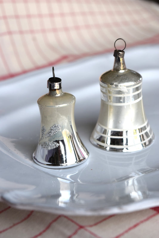 Vintage European Ornament - Pair Silver & Pearl Bells