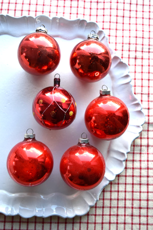 Vintage European Ornament Set - Shinybrite Red Baubles
