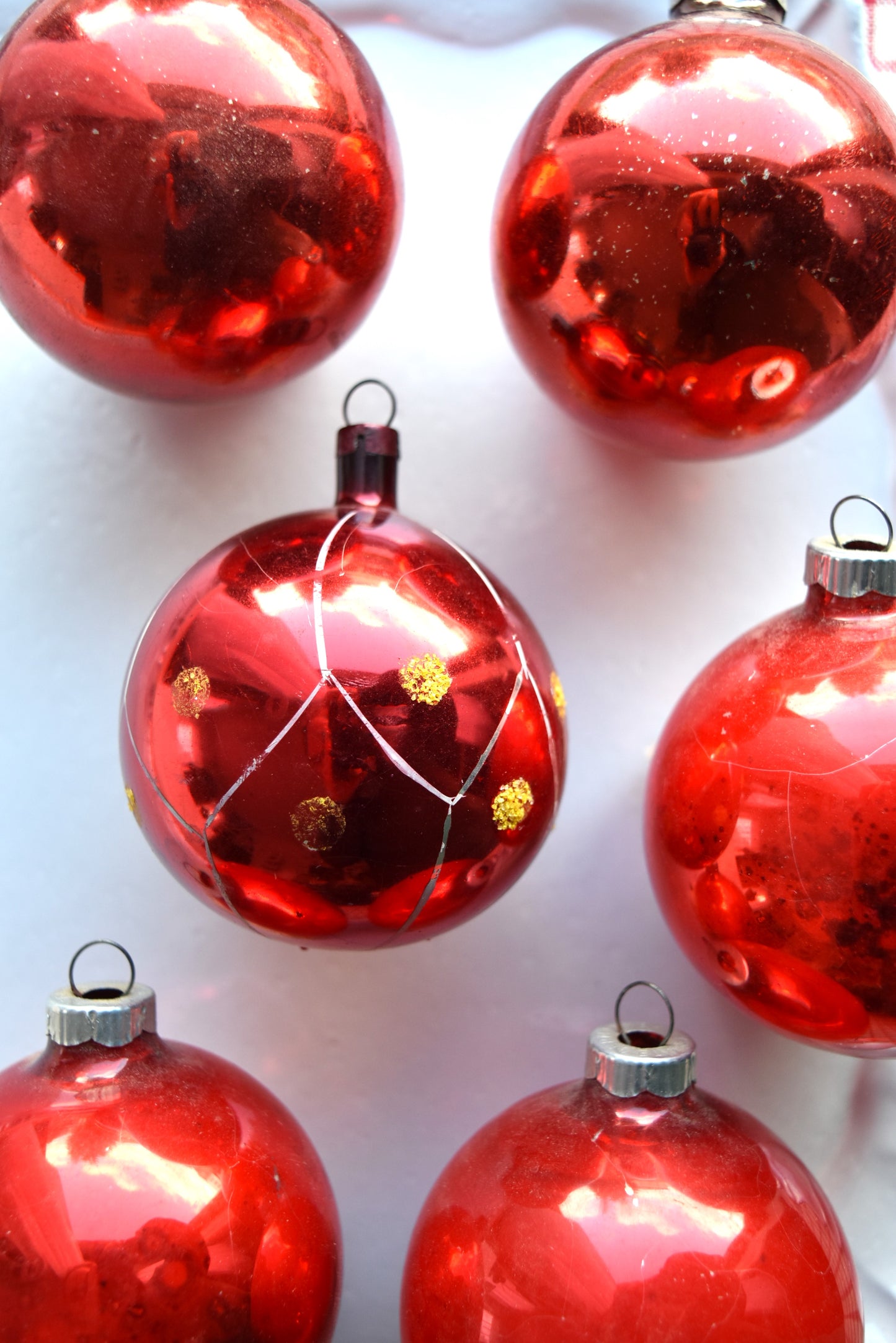 Vintage European Ornament Set - Shinybrite Red Baubles