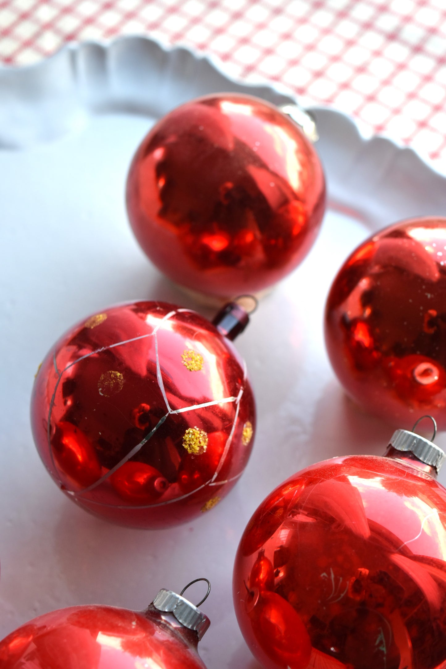 Vintage European Ornament Set - Shinybrite Red Baubles