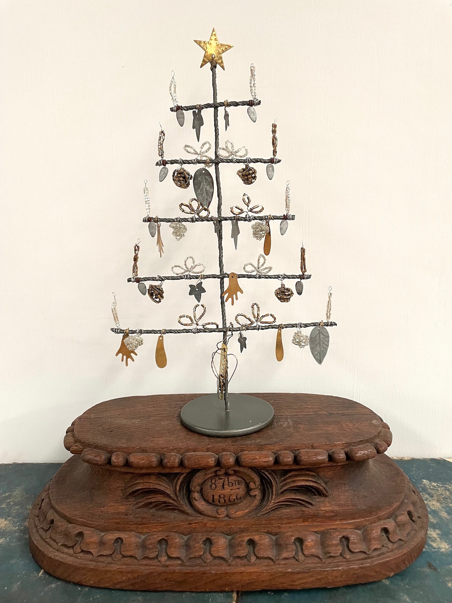 Walther & Co. Large Standing Zinc Christmas Tree with Beaded Ornaments