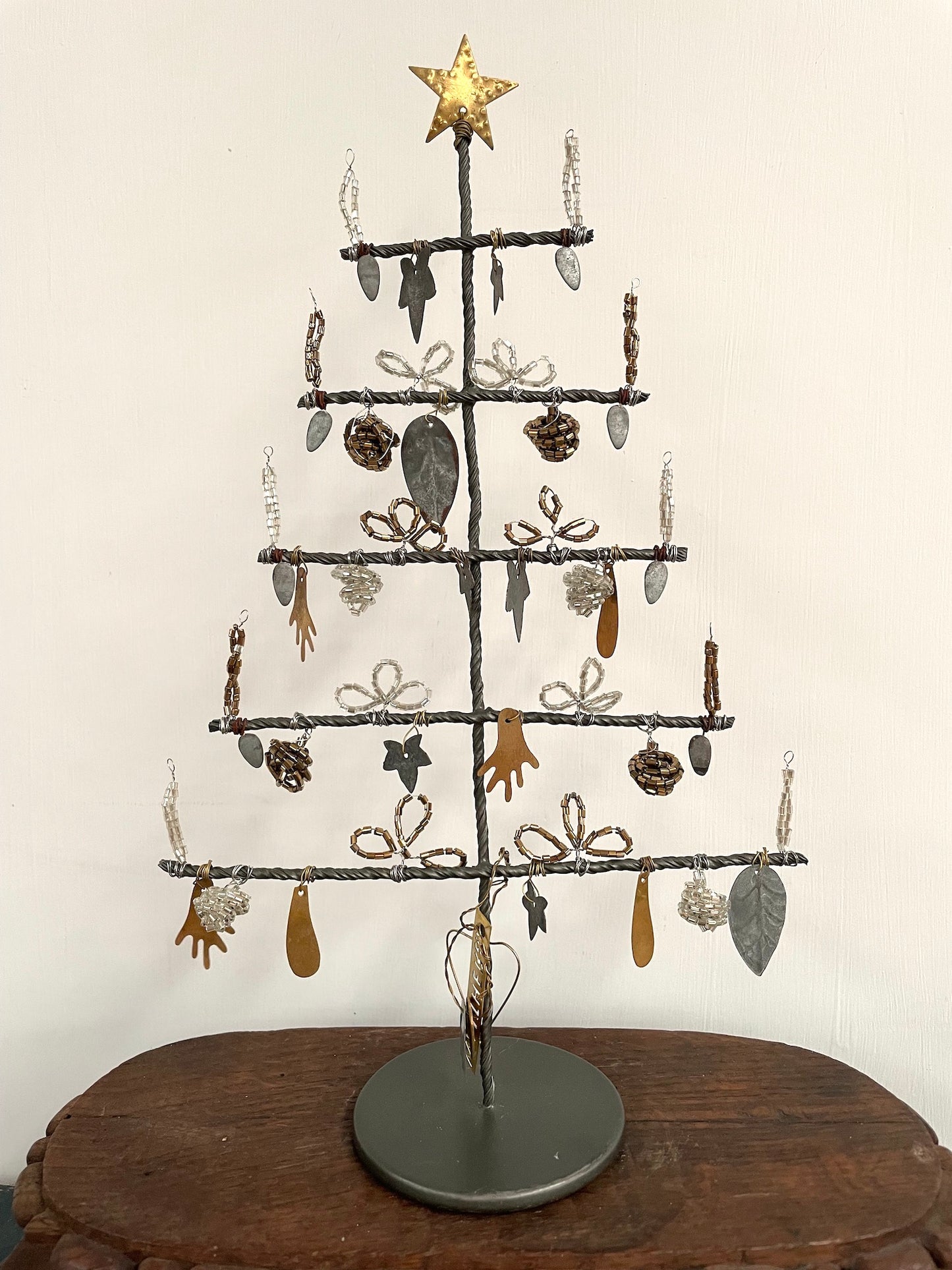 Walther & Co. Large Standing Zinc Christmas Tree with Beaded Ornaments