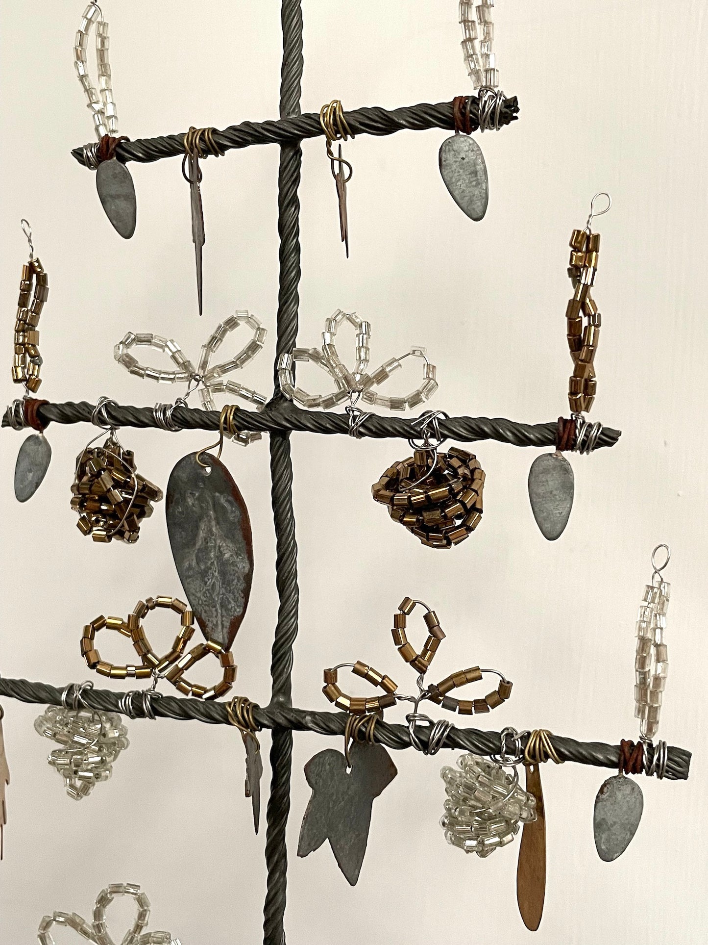 Walther & Co. Large Standing Zinc Christmas Tree with Beaded Ornaments