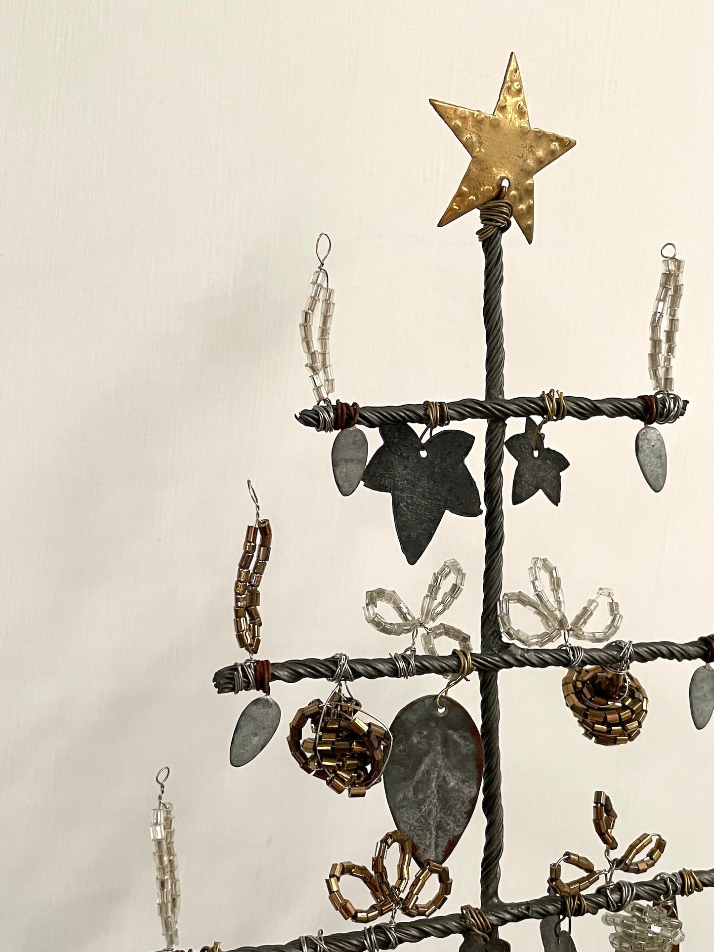 Walther & Co. Large Standing Zinc Christmas Tree with Beaded Ornaments