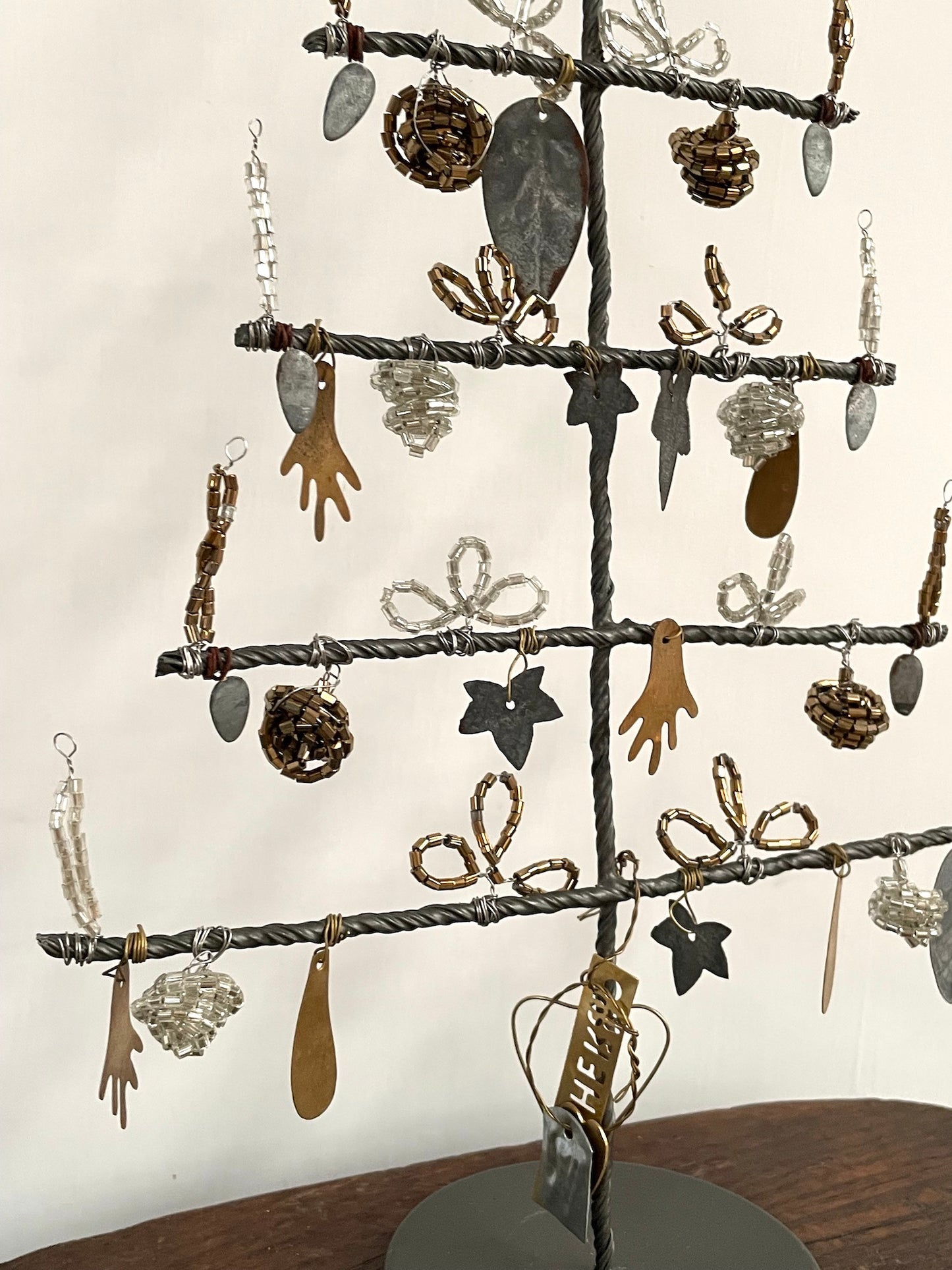 Walther & Co. Large Standing Zinc Christmas Tree with Beaded Ornaments