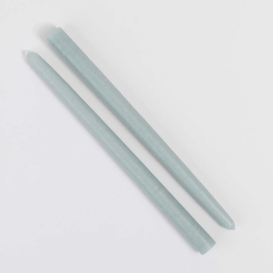 French Coloured Pair Of Candlesticks - Celadon Blue