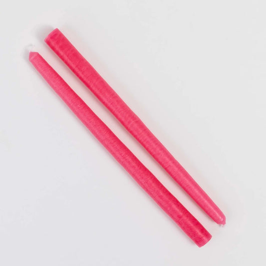 French Coloured Pair Of Candlesticks - Fuchsia