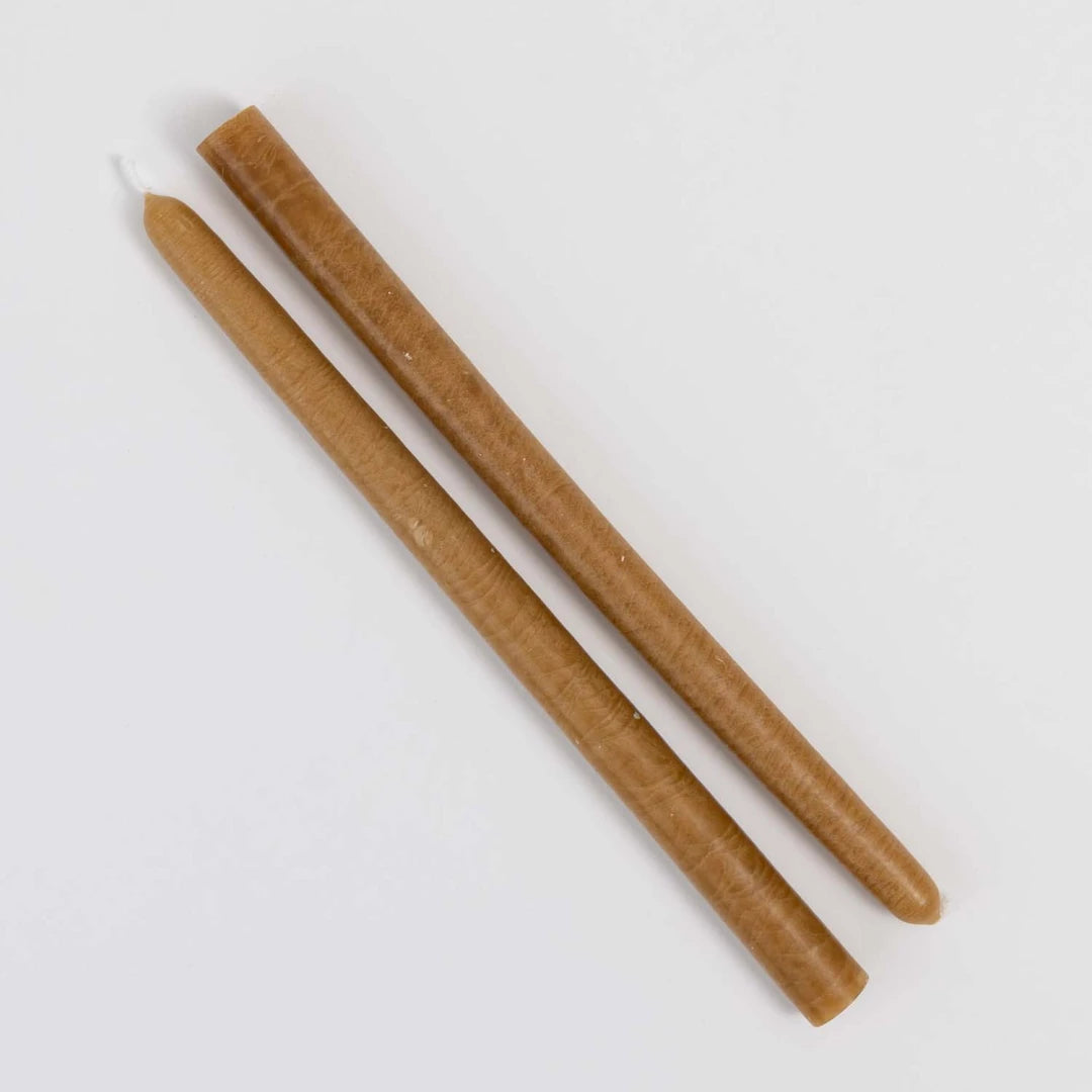 French Coloured Pair Of Candlesticks - Tobacco